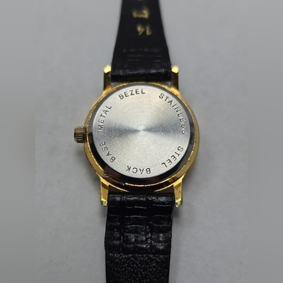 Womens Vintage Edison Moon Phase MOP 24mm Quartz Watch Gold Black New Battery main image 6